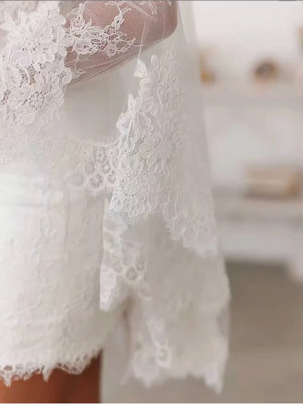 Cathedral Floral Drop Lace Wedding Veil with Comb